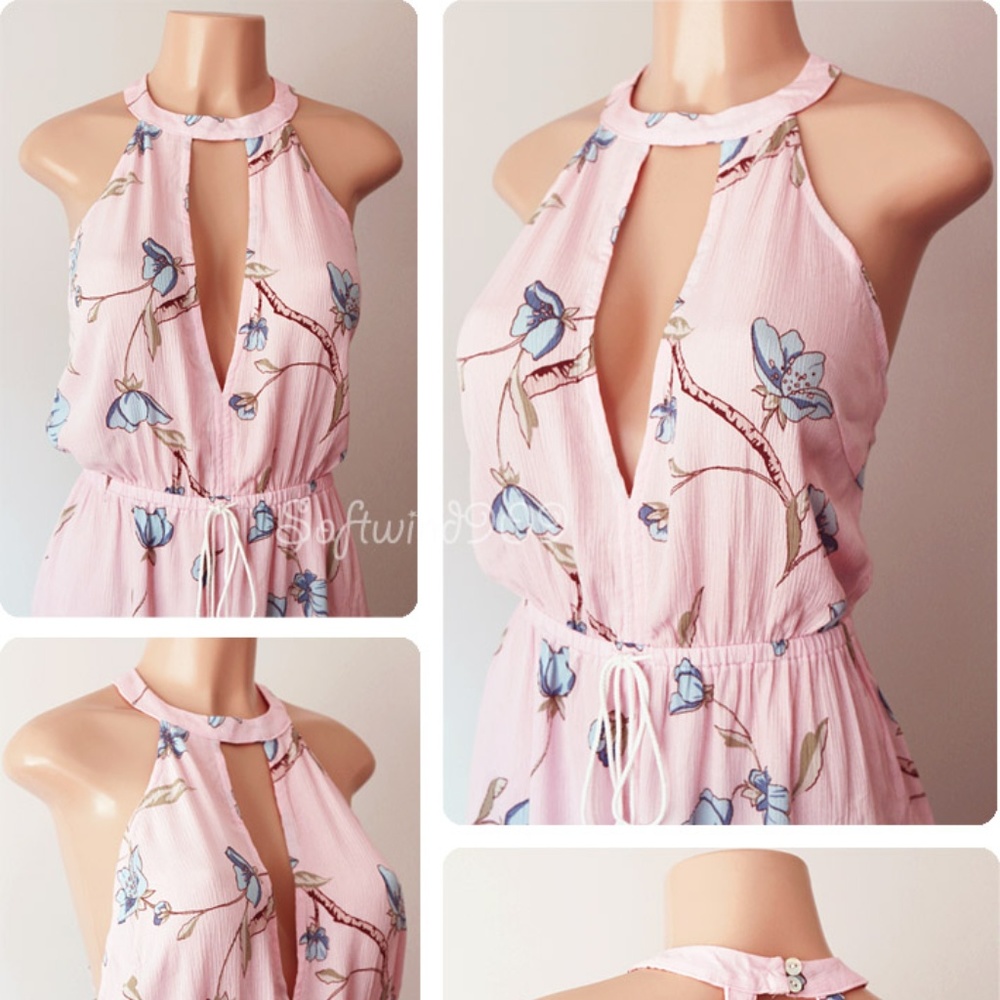 Last☝️ Pink Blue Tassel Open Back Halter Romper - Picture 3 of 8